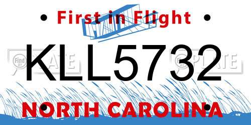 KLL5732 North Carolina License Plate