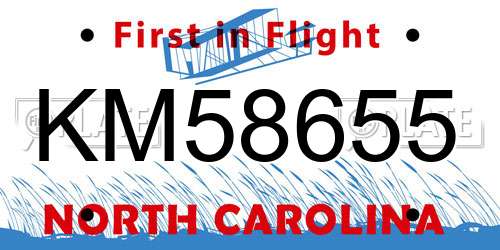 KM58655 North Carolina License Plate