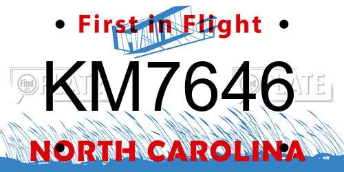 KM7646 North Carolina License Plate