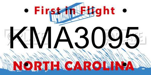 KMA3095 North Carolina License Plate