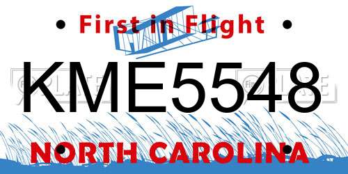 KME5548 North Carolina License Plate