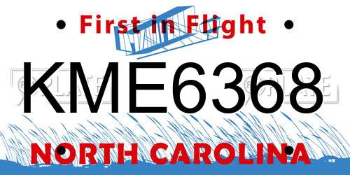 KME6368 North Carolina License Plate