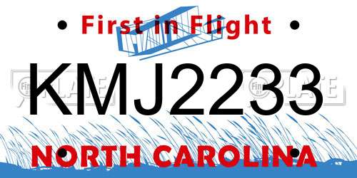 KMJ2233 North Carolina License Plate