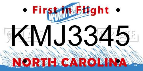 KMJ3345 North Carolina License Plate
