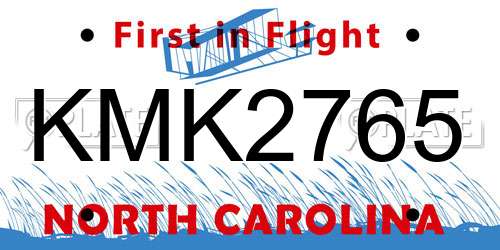 KMK2765 North Carolina License Plate
