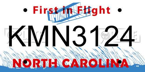 KMN3124 North Carolina License Plate