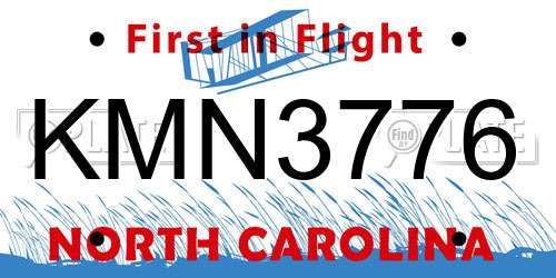 KMN3776 North Carolina License Plate