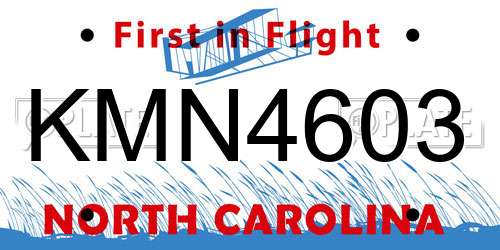 KMN4603 North Carolina License Plate