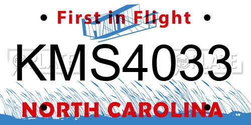 KMS4033 North Carolina License Plate