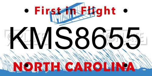 KMS8655 North Carolina License Plate