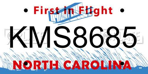 KMS8685 North Carolina License Plate