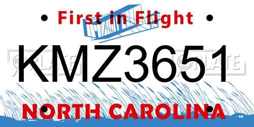KMZ3651 North Carolina License Plate