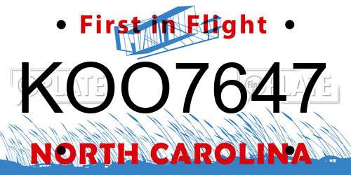 KOO7647 North Carolina License Plate