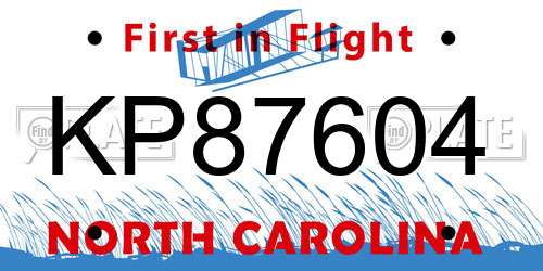 KP87604 North Carolina License Plate