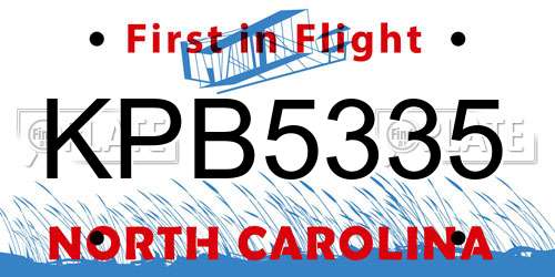 KPB5335 North Carolina License Plate