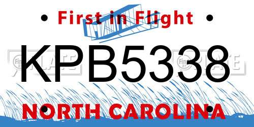 KPB5338 North Carolina License Plate