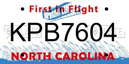 KPB7604 North Carolina License Plate
