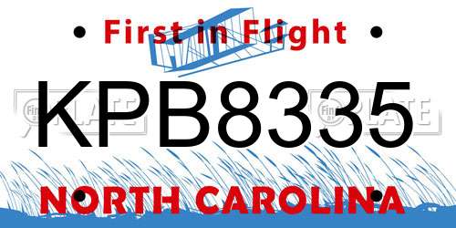 KPB8335 North Carolina License Plate
