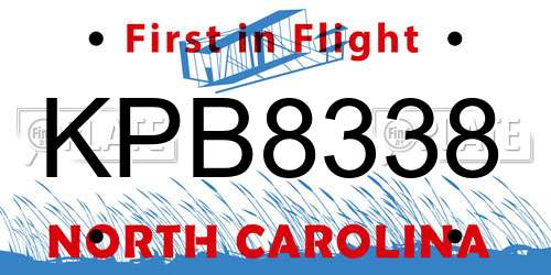 KPB8338 North Carolina License Plate