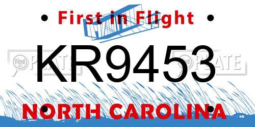 KR9453 North Carolina License Plate