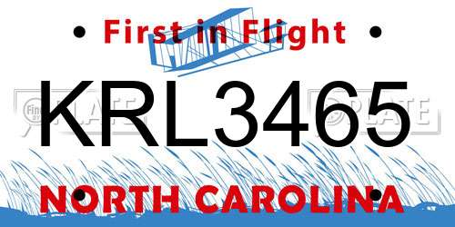 KRL3465 North Carolina License Plate