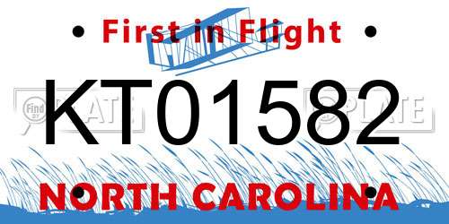 KT01582 North Carolina License Plate