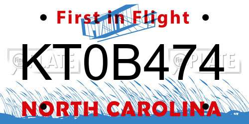 KT0B474 North Carolina License Plate