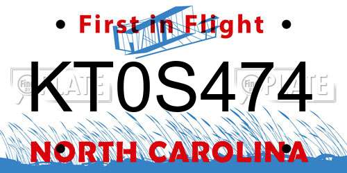 KT0S474 North Carolina License Plate