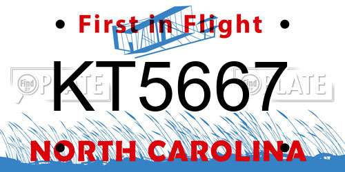KT5667 North Carolina License Plate