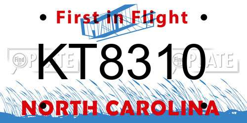 KT8310 North Carolina License Plate