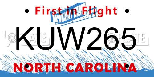 KUW265 North Carolina License Plate