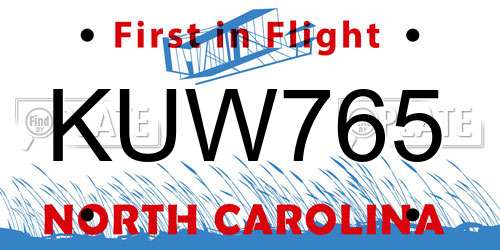 KUW765 North Carolina License Plate
