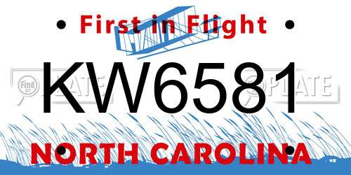 KW6581 North Carolina License Plate