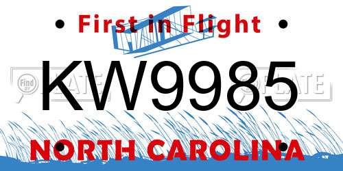 KW9985 North Carolina License Plate