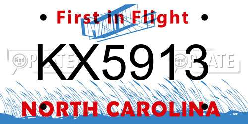 KX5913 North Carolina License Plate