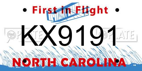 KX9191 North Carolina License Plate