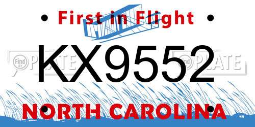 KX9552 North Carolina License Plate