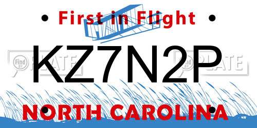 KZ7N2P North Carolina License Plate