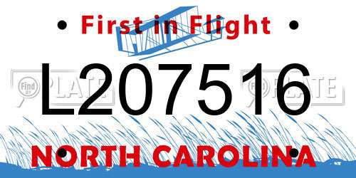 L207516 North Carolina License Plate
