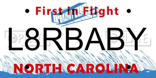 L8RBABY North Carolina License Plate