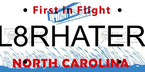 L8RHATER North Carolina License Plate