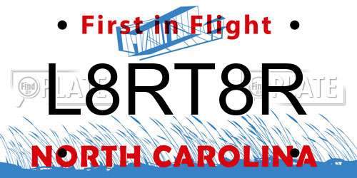 L8RT8R North Carolina License Plate