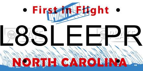 L8SLEEPR North Carolina License Plate