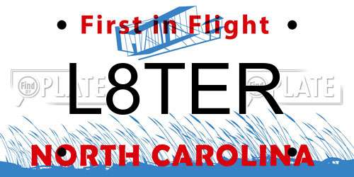 L8TER North Carolina License Plate
