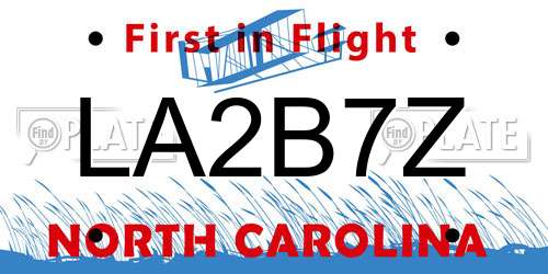 LA2B7Z North Carolina License Plate