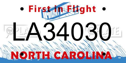LA34030 North Carolina License Plate