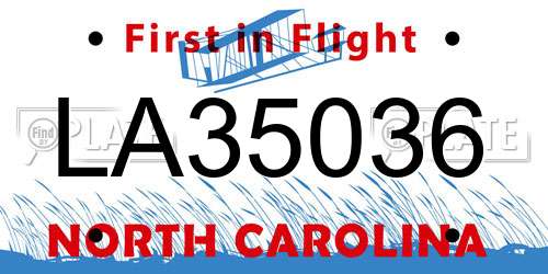 LA35036 North Carolina License Plate