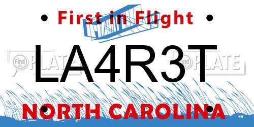 LA4R3T North Carolina License Plate