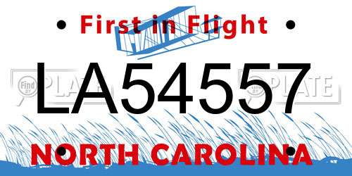 LA54557 North Carolina License Plate