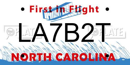 LA7B2T North Carolina License Plate
